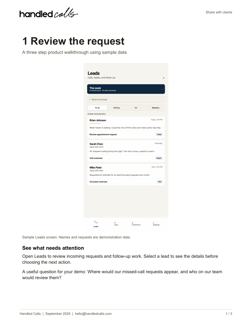 First page of Product walkthrough
